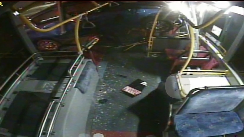 New vision shows moment airborne car hit Brisbane bus