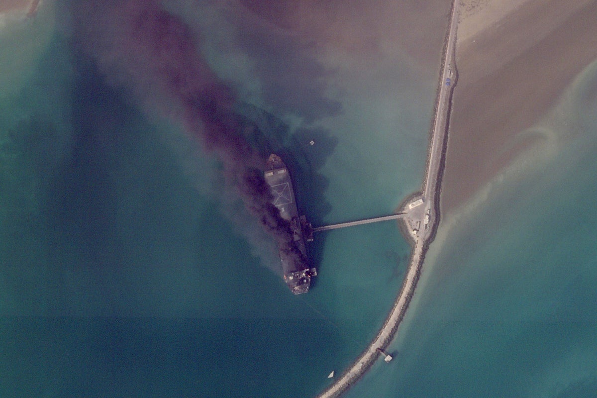 Satellite images show Iran war destruction with ships ablaze and airport on fire