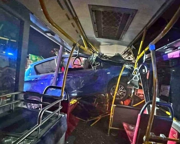 ‘A car in the bus!’: Toyota becomes airborne and then wedges in side of Brisbane bus