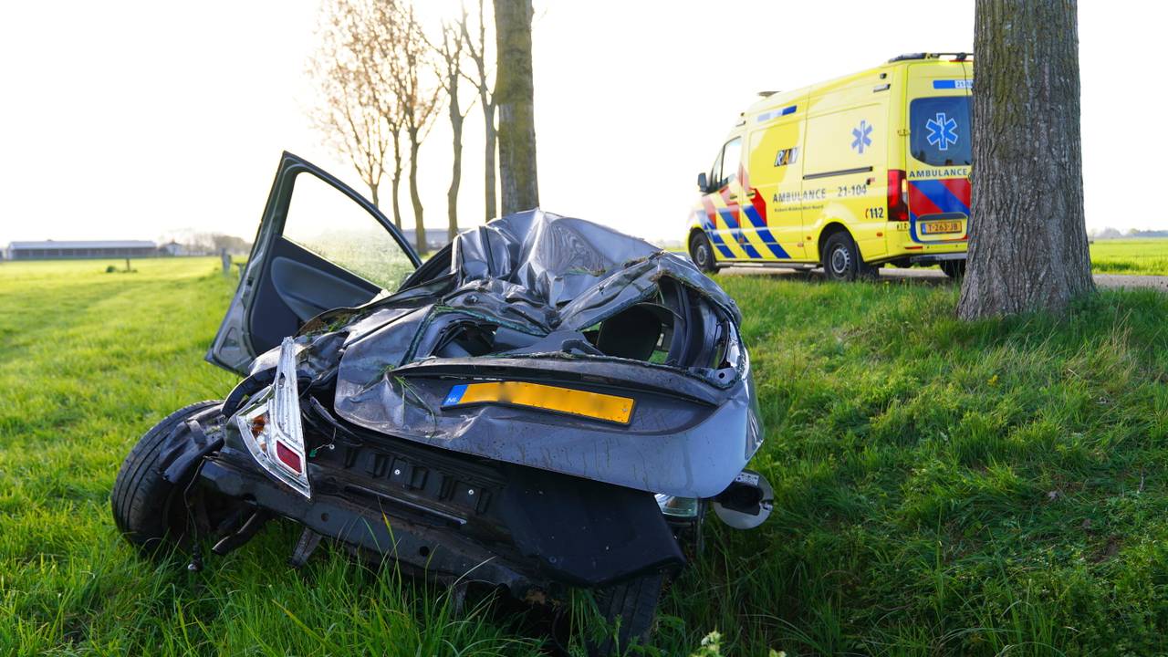 Bestuurder knalt tegen boom bij Den Bosch: auto total loss