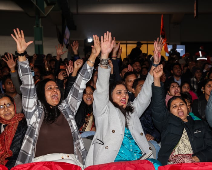 ‘Like a father to us’: pride and protest as thousands flock to see Narendra Modi in Melbourne