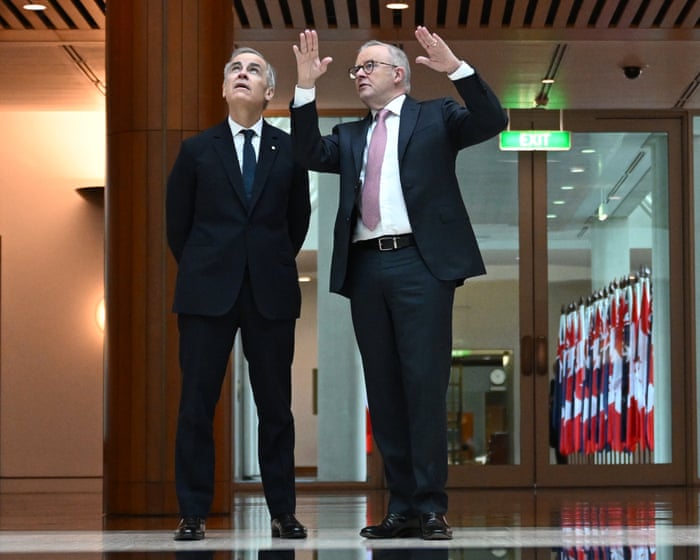 Canadian PM Mark Carney offers to team up with Australia as ‘strategic cousins’ to push back against dominant superpowers