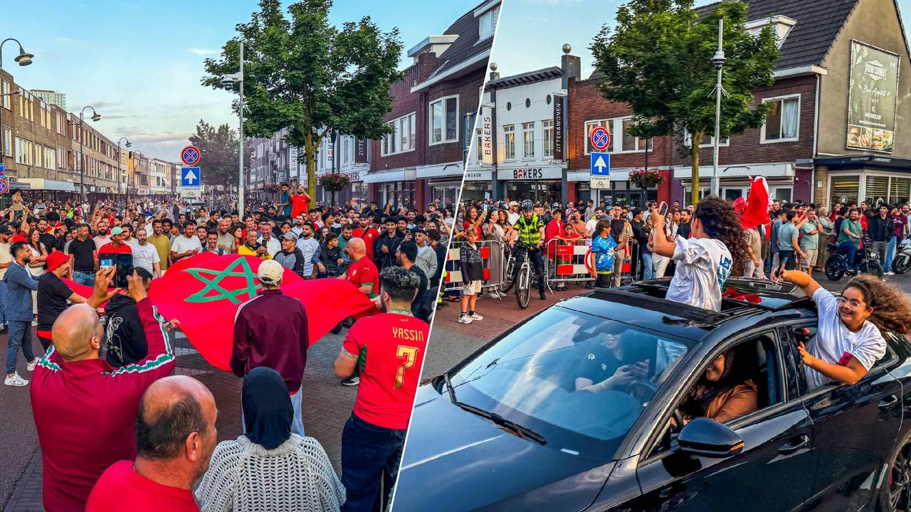 Fans massaal de straat op na winst Marokko op het WK