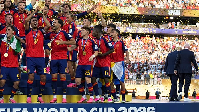 Trump and Infantino hand World Cup trophy to Spain
