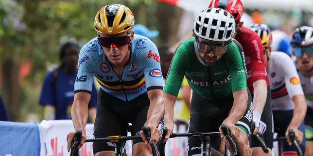 EN DIRECT | Mondiaux de cyclisme : Tadej Pogacar seul en tête, mais chassé par un groupe de poursuivants dont Remco Evenepoel et Ben Healy
