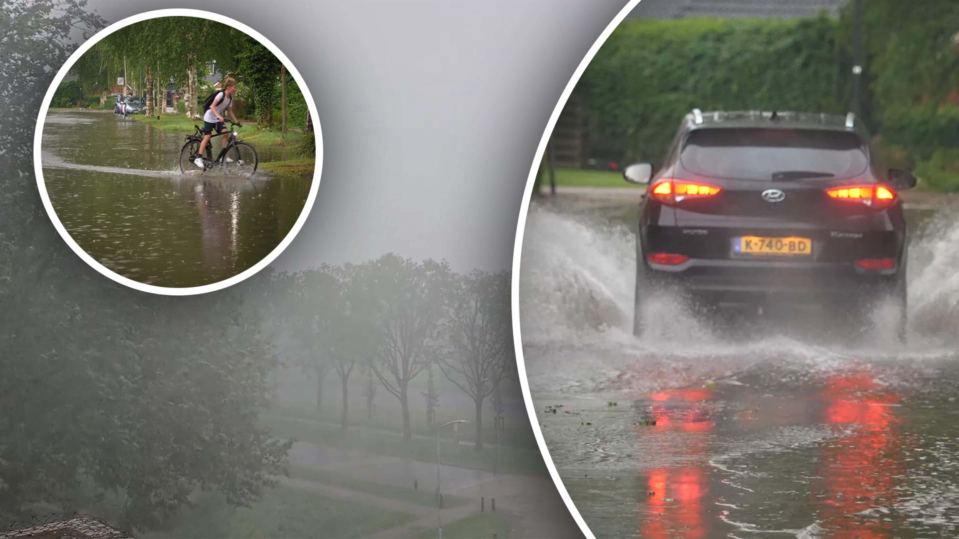 Beelden extreem noodweer gefilmd: harde windstoten, onweer, hagel en straten onder water